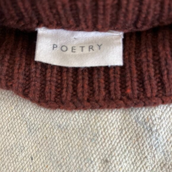 Poetry Woman's Maroon Cable Lambswool Minimalist Cropped Sweater Sz 10 - Picture 7 of 11